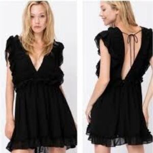 Storia black mini dress deep V party dress size medium